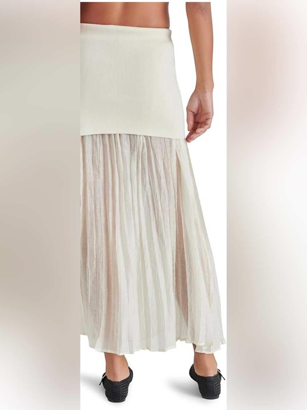 Zara Cream Pleated Maxi Skirt with Sheer Panel